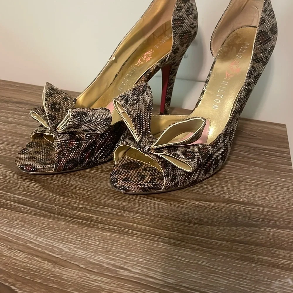 Paris Hilton Heels Size 8M Animal Print Metallic Shimmer - Picture 2 of 11